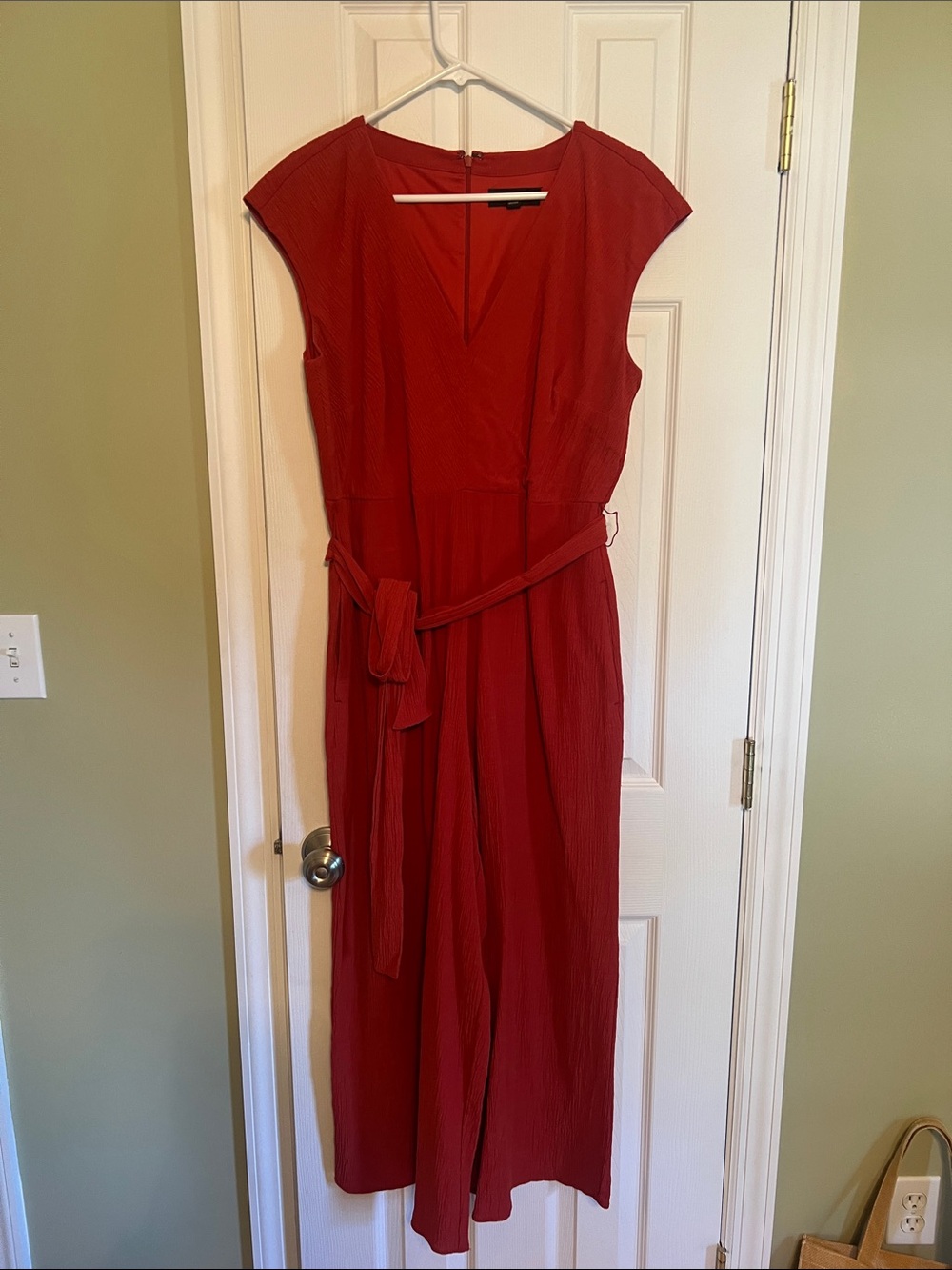 Sienna red Cap-Sleeve Tie-Waist Jumpsuit